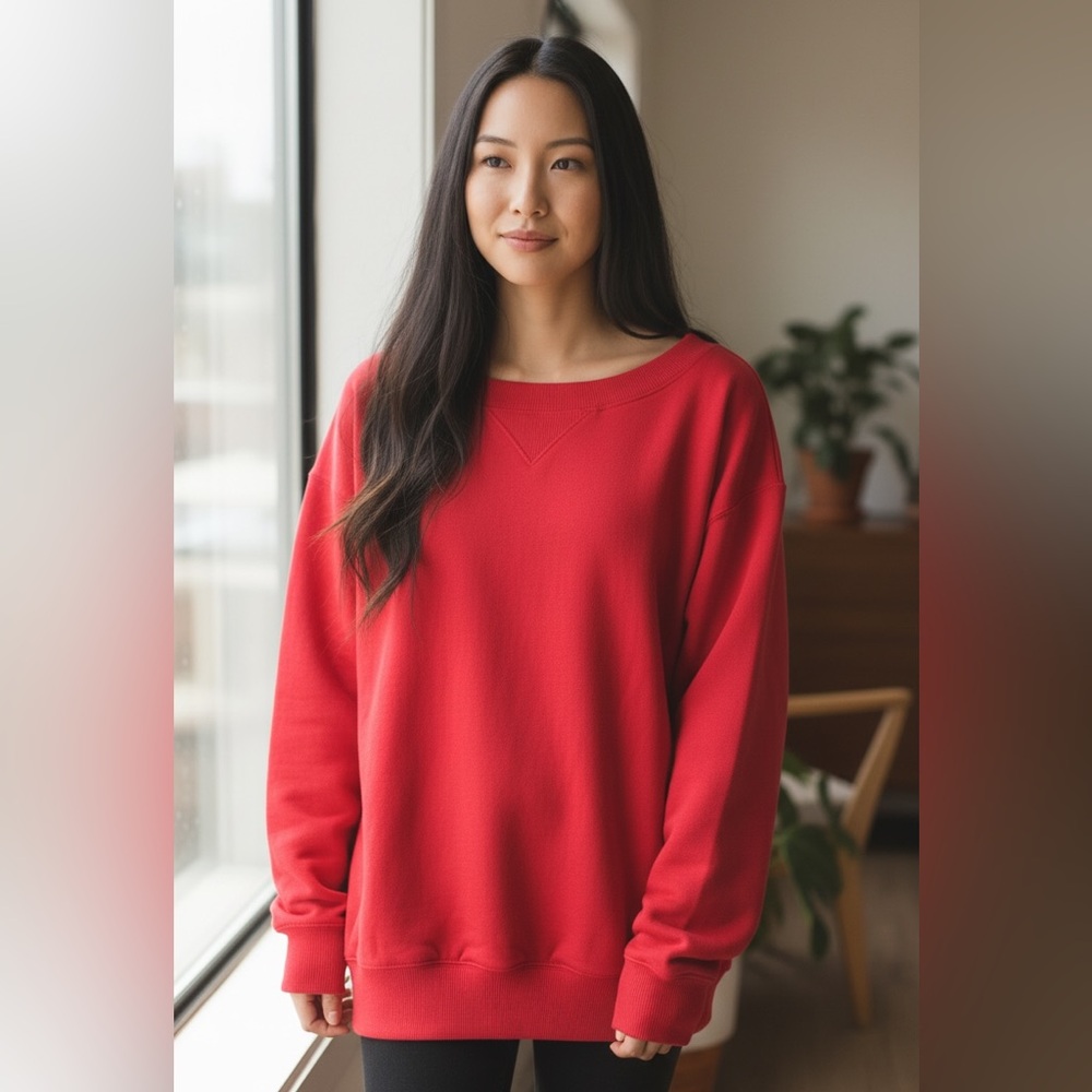 Zenana Fleece Wide Neck Red Sweatshirt